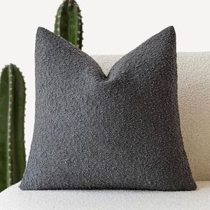 Foindtower Textured Boucle Throw Pillow Covers Accent Solid Pillow Cases Cozy Soft Decorative Couch Cushion Case for Chair Sofa Bedroom Living Room Home Decor, 18 x 18 Inch,Dark Grey