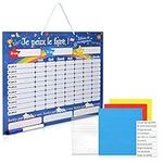 Navaris Magnetic Reward Star Chart (French) - Behavior Rewards Board Weekly Planner for Children - with Pen, 250 Stars, Activity Magnets - Blue Stars