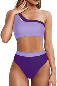 MOOSLOVER Women's Ruffle Tankini Top Ruched High Waist Bikini Bottom Plus Size Two Piece Swimsuit, Light Purple-11, M
