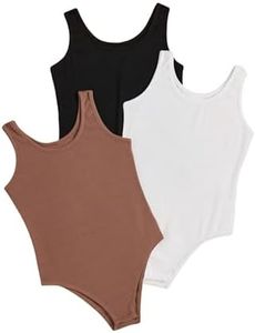 Milumia Girl's 3 Piece Casual Solid Tank Top Sleeveless Round Neck Bodysuit Jumpsuit Black White Brown 8 Years