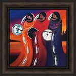 Home Cabin Décor Sisters Calling by Betty Albert 18x18 Three Native American Indian Women Feathers Drums Drumming Lake Framed Art Print Picture