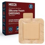 MEDca Silicone Foam Dressing w/Adhesive Border 4"x4" (Pack of 10) Waterproof Silicone Bandages for Wounds, Highly-Absorbent Wound Dressing Bandage Care for Bed Sore Bandages, Pressure Sores, Ulcers