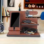 CLADD INTERNATIONAL Vegan Leather Docking Station Mobile Stand Desk Organiser | Smart Watch Holder Key Sunglass & Wallet Space | Eco-Friendly Home Bedside & Office Table Organizer