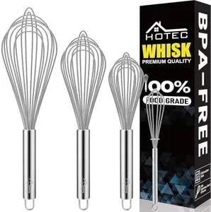 HOTEC 4 Pieces Stainless Steel Whisks Set Wire Whisk Balloon Whisk Egg Beater Kitchen Utensils for Stirring, Beating, Blending