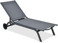 Giantex Patio Chaise Lounges Aluminum Recliner W/Adjustable 6 Backrest Positions and Wheels for Patio Beach Poolside Deck Chair Lounge Chair (1, Grey)