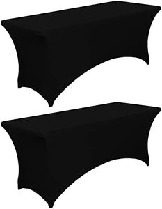 BIFENBI 6FT Black Fitted Tablecloths for Rectangle Tables, 2 Pcs - Stretch Spandex Table Cover Protector for Banquet, Massage Bed, Wedding, Birthday, 72 Length x 30 Width x 30 Height Inches