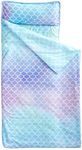 Wake In Cloud - Extra Long Nap Mat with Removable Pillow for Kids Toddler Boys Girls Daycare Preschool Kindergarten Sleeping Bag, Mermaids Scales in Gradient Pink Purple Blue, 100% Soft Microfiber