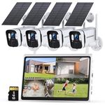 ZHXINSD 2K Solar Security Cameras Wireless Outdoor WiFi with 10" Monitor, 10CH 4MP Wire-Free Camera System, 4PC Battery Powered Security Cameras for Home Security, Waterproof, Floodlight, 64G Storage