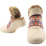 CityComfort Slipper Fluffy Socks for Women Men Heat Holding Sock Knitted Socks Wool Sherpa Fuzzy Bed Slippers One Size Non Slip (Beige)