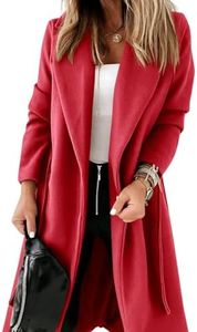 Ladiyo Women's Classic Coat Lapel Collar Open Front Belted Long Jacket