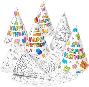 WERNNSAI Birthday Hats for Kids - 12 PCS DIY Coloring Party Cone Hats Happy Birthday Decorations White Paper Headwear with Elastic String for Kids Adults Family Classroom Activities Supplies