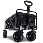 MoverX 120L Festival Trolley on Wheels, Folding Wagon, Portable Camping Cart, Collapsible Foldable Trolly for Beach Outdoor Garden Picnic Shopping Fishing, Wide Wheels, Adjustable Handle, Black