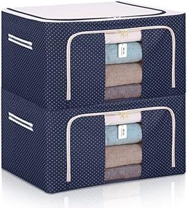 Miss Rui Clothes Storage Organizer Bag Foldable 2 Pack 24L Capacity Closet Organiser Bins Containers Steel Frame Storage Box for Clothing Wardrobe Home Organisation(Blue)