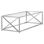 Monarch Specialties I 3440 Coffee Table, Accent, Cocktail, Rectangular, Living Room, 44" L, Metal, Tempered Glass, Chrome, Clear, Contemporary, Modern