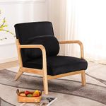 YEESHEE Accent Chair Mid-Century Modern with Pillow Upholstery Wooden Frame Velvet Accent Chair, Cozy Reading Chair for Bedroom Living Room (Black)