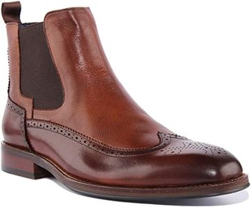 JUSTINREESS ENGLAND Warren Bottines Chelsea en Cuir à Bout biseauté pour Homme, Marron (EU 44)