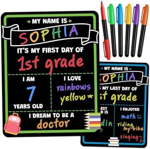 First Day of School Sign Board with Liquid Chalk Markers - 14”x11” Double-Sided & Reusable Board - My First and Last Day - Back to School Supplies - First Day of Kindergarten Preschool