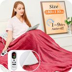 Mia&Coco Electric Heated Blanket Throw Flannel Sherpa Fast Heating 180x130cm, 10 Heat Levels & Up-to-9-Hours Auto-Off Timer & LED Display, for Home Office Use, Machine Washable, ETL Certified, Red