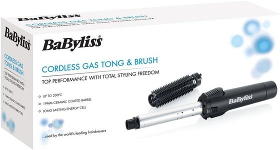 BaByliss Cordless Gas Hair Curler & Brush – 19mm Ceramic, Black