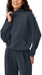 ODODOS Women's Modal Soft Cinchable Sweatshirts Half Zipper Funnel Neck Oversize Pullover with Pockets, Navy, X-Large