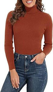 PrettyGuide Women's Ribbed Turtleneck Long Sleeve Sweater Brick Red L