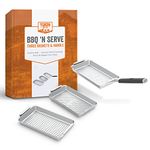 Yukon Glory™ BBQ 'N SERVE Grill Basket Set - Includes 3 Grilling Baskets & Clip-on Handle - Revolutionary Patent Pending Grill to Table Design Perfect Grill Pan For Grilling Fish Veggies & Meats