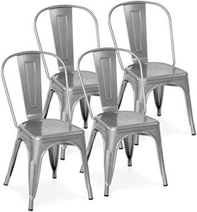 Best Choice Products Set of 4 Stacking Modern Industrial Metal Dining Chairs, Silver