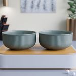 The Earth Store Grey Fringe Ceramic Snack Bowls Set of 2 for Serving Pasta, Noodle, Maggi, Cereal Microwave Safe Salad Bowl, Mixing Bowl for Snacks- 550 ML Each