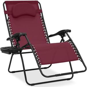 Best Choice Products Oversized Zero Gravity Chair, Folding Outdoor Patio Lounge Recliner w/Cup Holder Accessory Tray and Removable Pillow - Burgundy
