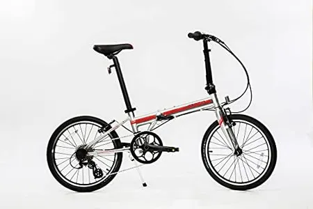 ZiZZO Liberte 23lb Lightweight Aluminum Alloy 20-Inch 8-Speed Folding Bicycle with Quick Release Wheels (Silver/Red)