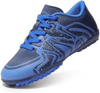 DREAM PAIRS Boys Girls Indoor Turf Soccer Cleats Lace Up Athletic Youth Futsal Football Shoes for Little/Big Kid,Size 6 Big Kid,Navy/Royal/White,SDSO2413K