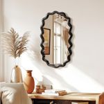 Navaris Wavy Mirror - Stylish Squiggly Oval Mirror - Funky Decorative Mirror Wall Decor - Mirrors for Hallway, Living Room, Mantle, and Bedroom - Black, 19.7" x 11.8" (50 x 30 cm)