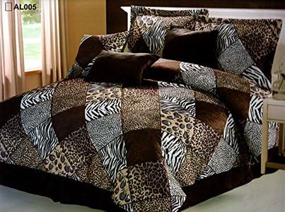 Grand Linen Brown/Black/White Comforter Set Animal Print Microfur Bed in A Bag Queen Size Bedding