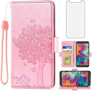 Asuwish Compatible with Coolpad Legacy S/SR Wallet Case and Tempered Glass Screen Protector Flip Wrist Strap Credit Card Holder Stand Cell Phone Cover for Cool Pad CP3648 3648A CP3320AS2 Rose Gold