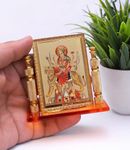 Rhymestore Hindu Goddess Maa Bhavani Mata Durga Vaishano Devi Sheronwali Acrylic Frame For Home, Office & Car Temple, Gold, Tabletop - 3.15X1.18 Inch