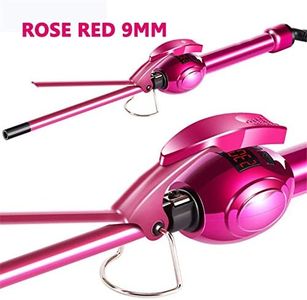 Ausale 9mm Mini Hair Curler Curling Tong Tourmaline Ceramic Barrel Curling Iron for Men Women (Rose Red) Mother's/Christmas/Valentines Day and Birthday Gifts