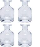 Hosley Set of 4 Glass Clear Bottles- 3.8 Inch High. Ideal Farmhouse Gift for Wedding, Party, Use with Essential Oils, Replacement Diffusers & Reed Sticks, DIY, Crafts, Spa