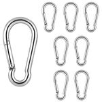 Benvo Carabiner Clips 8 Pcs M4 Spring-Snap Hook Quick Link 304 Stainless Steel Mini Spring Buckle Rope Connectors for Keychains Harness Dog Leash Bird Feeders Planters Lights(Silver, 170LB Capacity)