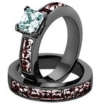 Marimor Jewelry Women's 3.75Ct Princess Cut Aaa Cz Light Black Stainless Steel Wedding Ring Set 6