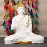 Swadeshi Decors Sitting Buddha Statue for Home & Office Decor, Marble Dust Idol Statue of Resin 15 Inch (White Golden)