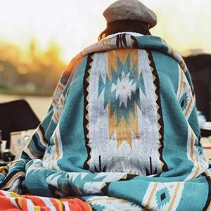 HORIMOTE HOME Aztec Patterned Soft Sherpa Throw Blanket Southwestern Navajo Tribal Style Warm Throw for Camping, Outdoor, Lightweight Boho Blanket for Couch, Bed, 127x152cm, Teal