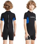 Aunua Children's 3mm Youth Swimming Suit Shorty Wetsuits Neoprene for Kids Keep Warm(7035 BlackBlue 14)