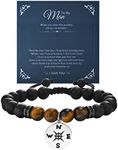 To My Son Men Bracelet - Tiger Eye Beads Compass Pendant Bracelet, To My Dad/Man Adjustable Bead Bracelet, College Gaduate Gifts for Boyfriend