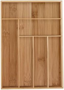 Relaxdays Cubertero Cajón Bambú, Organizador Cubiertos Madera, 6 Espacios, Separador Cajones, 5 x 30,5 x 43 cm, Natural
