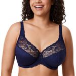 Delimira Women's Beauty Lace Non Padded Minimiser Full Figure Underwire Bra Blueberry 42HH