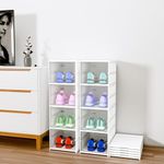 Kuber Industries Pack of 2 Plastic 4 Layer See Through Closed Shoes Racks for Home | Shoe Boxes Storage/Sneaker Shoe Box Stand | Organizer for Wardrobe | Collapsible Shoe Rack Storage | White