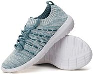 PromArder Women's Walking Shoes Slip On Athletic Running Sneakers Knit Mesh Comfortable Work Shoe,Grey/Green US 7