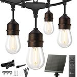 55FT Solar String Lights Outdoor with Remote and Clips - Patio Lights with 16 LED Shatterproof Bulbs and Hooks, E26 Socket and Type-C Port, Waterproof Hanging Lights for Outside Cafe Garden Bistro