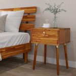 Bme Caden Solid Wood Nightstand/Side Table/End Table, Fully Assembled, with 1-Drawer for Mid Century Bedroom and Living Room, Caramel