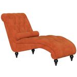 Vesgantti Velvet Button-tufted Indoor Chaise Lounge, Upholstered Chaise Longue Chair with Lumbar Pillow, Leisure Recliner for Living Room Bedroom and Office, Easy to Assemble